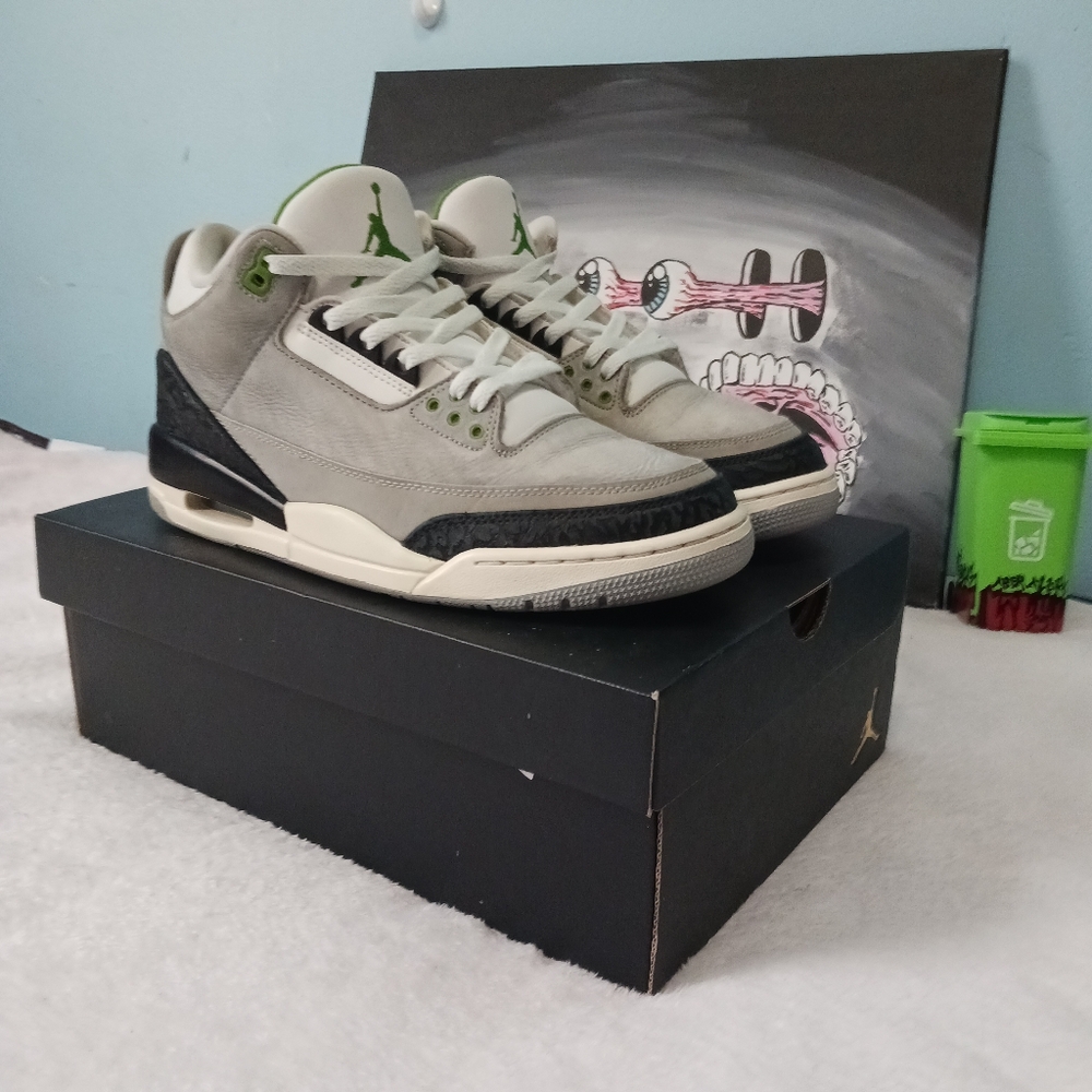 Gray and Black Chlorophyll Jordan 3s